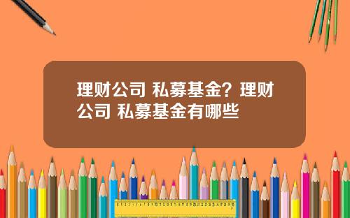 理财公司 私募基金?理财公司 私募基金有哪些
