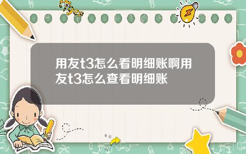 用友t3怎么看明细账啊用友t3怎么查看明细账