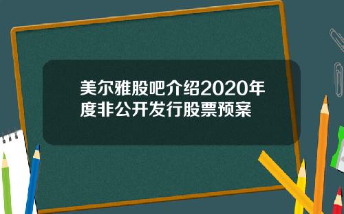 美尔雅股吧介绍2020年度非公开发行股票预案