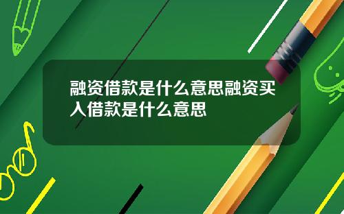 融资借款是什么意思融资买入借款是什么意思