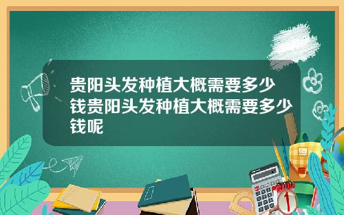 贵阳头发种植大概需要多少钱贵阳头发种植大概需要多少钱呢