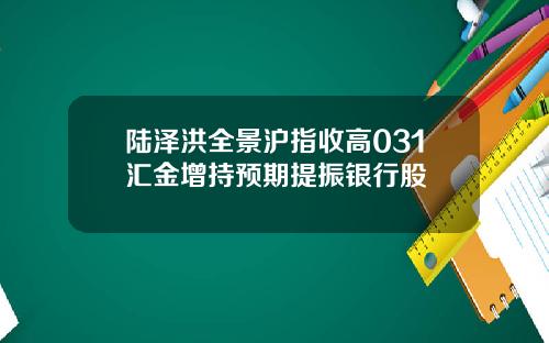 陆泽洪全景沪指收高031汇金增持预期提振银行股