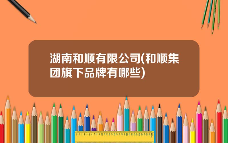 湖南和顺有限公司(和顺集团旗下品牌有哪些)